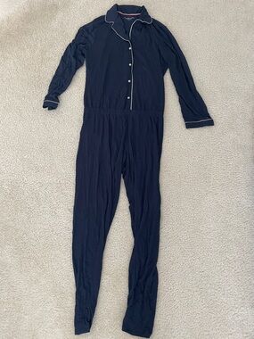 Tommy Hilfiger Navy Button-Front Pajama Jumpsuit with Contrast Piping